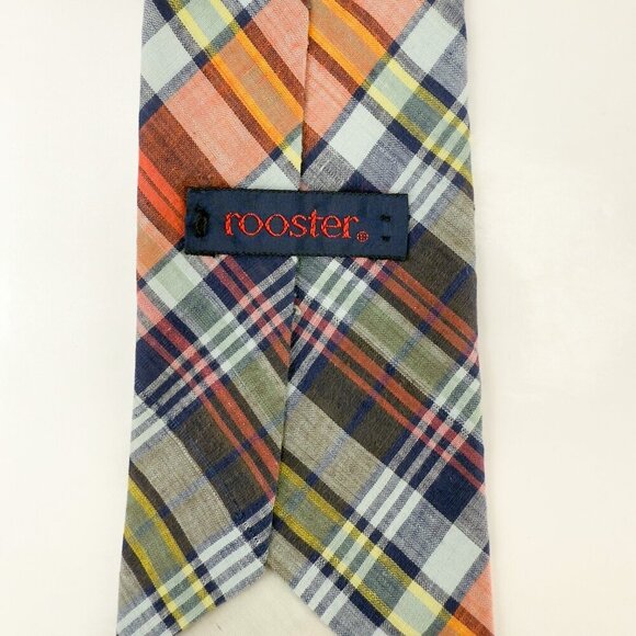 ROOSTER 70’s 80’s Assymetrical VTG Barbour’s Plaid Rainbow Cotton Tie - Picture 3 of 5
